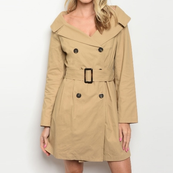 Le Lis Jackets & Blazers - Boat Neck Double Breasted Trench Coat Tan Womens